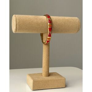 Vintage Womens Lava Ammolite Native Gold Toned Embossed Bangle Cuff Bracelet